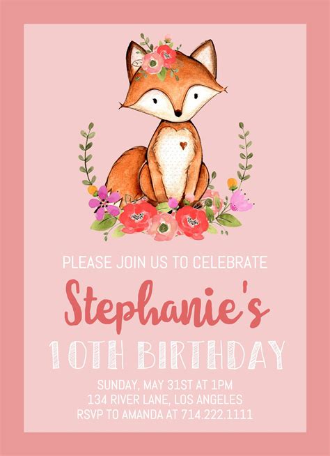 Free Printable Fox Birthday Invitations